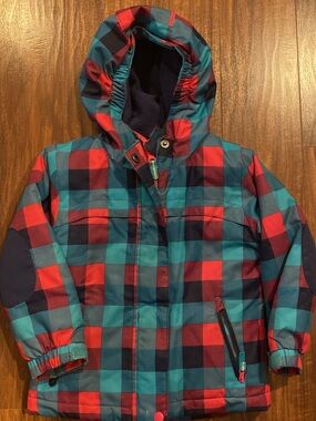 Cat & Jack Girls pink and Teal Plaid 3-in-1 Hooded winter Jacket 3T